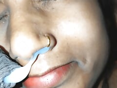 Cum in side nose and mouth ????